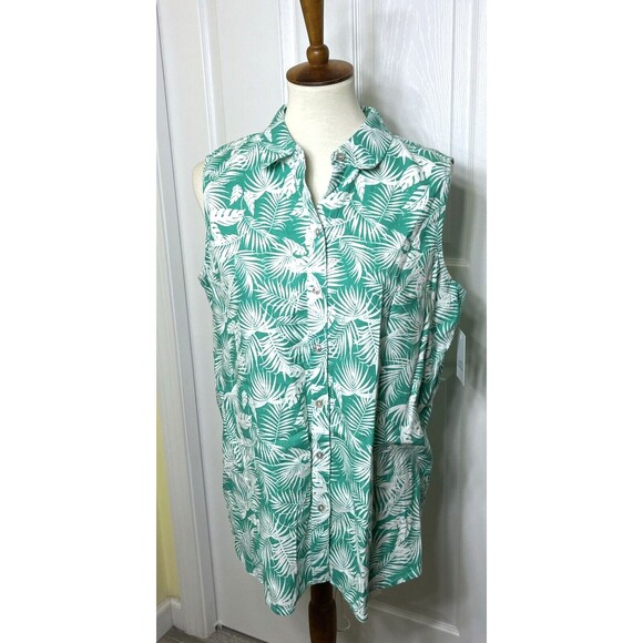 croft & barrow Tops - NWT Croft & Barrow Linen Blend Tank Shirt Green White Leaves Size Large